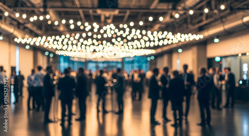Cinematic Corporate Networking – Out-of-Focus Professional Reception in Modern Hall