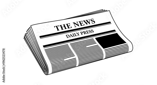 Black and white folded newspaper with bold headlines and minimal layout