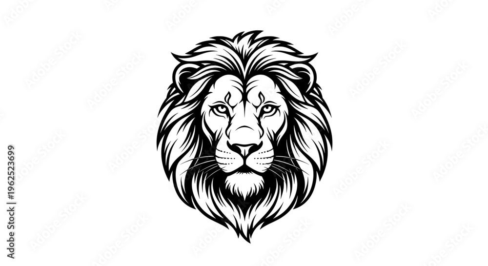 Fototapeta premium Bold black and white lion head with flowing tribal mane