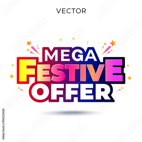 Mega Festive Offer vector logo unit, sale promotional ad, deals discount concept design.