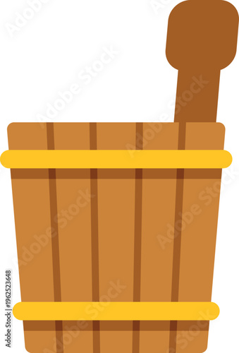 Wooden sauna bucket with a ladle for water and steam during a bathhouse session