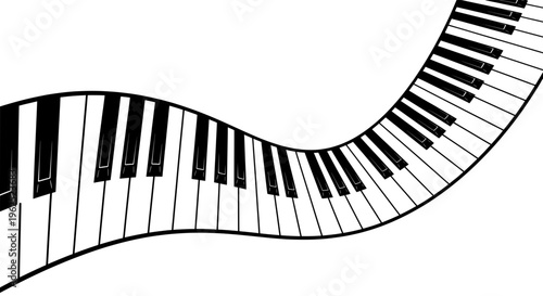 Curved piano keys shaped like audio equalizer bars in monochrome