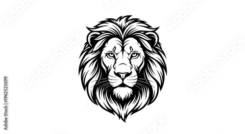 Bold black and white lion head with flowing tribal mane