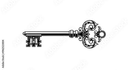 Ornate vintage key with swirls and engraved letter H