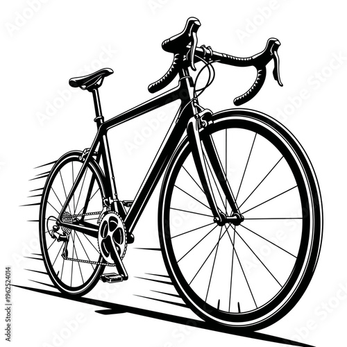 Black and White Illustration of a Fast Racing Bicycle