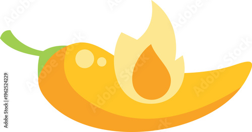 Yellow chili pepper generating a fiery flame, symbolizing spicy flavor and heat