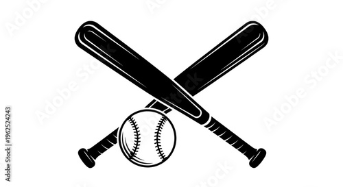 Crossed baseball bats with stitched ball on white