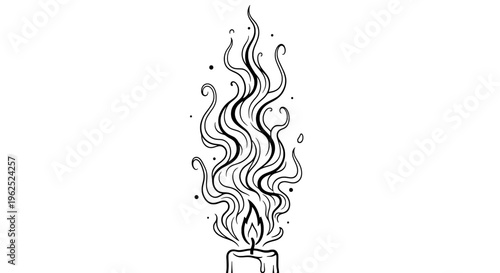 Minimalist black and white line drawing of square candle with wavy flame