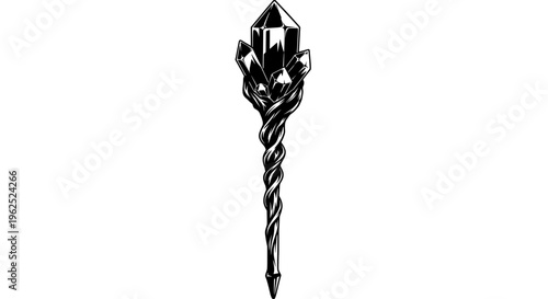 Black and white crystal wand with faceted symmetrical handle