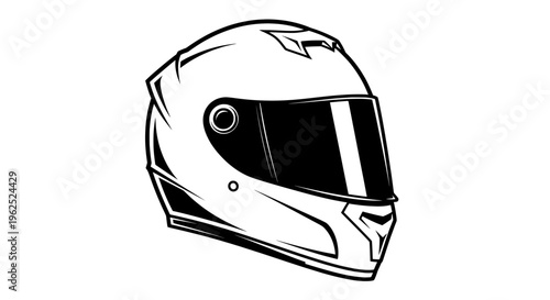 Sleek black and white line drawing of modern motorcycle helmet