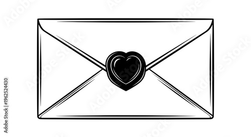 Open envelope with glossy he seal in minimalist black and white