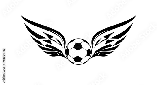 Winged soccer ball in motion on white