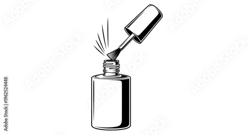 Black and white line drawing of nail polish bottle with brush applying polish