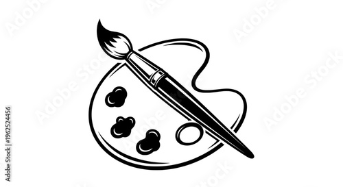Minimalist black and white paintbrush and palette sketch