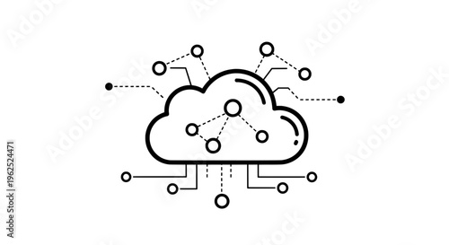 Minimalist cloud surrounded by interconnected network lines and dots