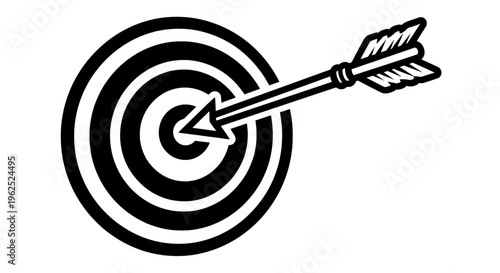 Arrow striking center of circular target in monochrome