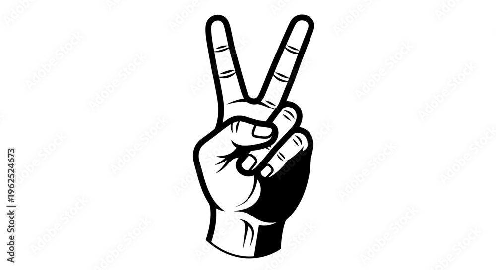 Fototapeta premium Side view hand forming peace sign with curled fingers