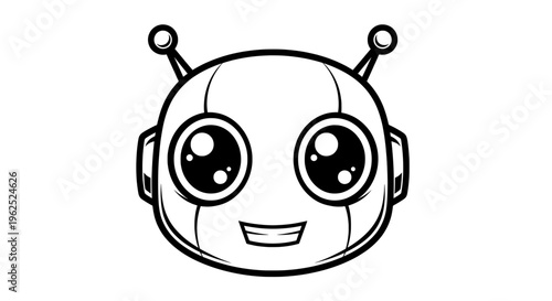 Coon robot face with antennae and cheerful smile