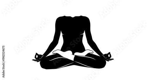 Silhouette of woman meditating in cross legged pose with arms extended