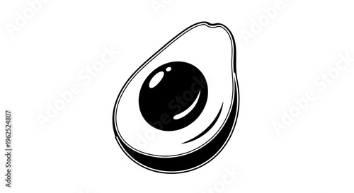 Minimalist black and white avocado line drawing with smooth shell