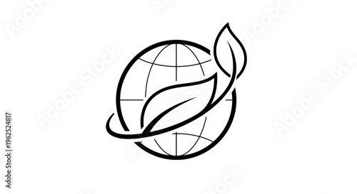 Minimal black and white globe with floating leaves