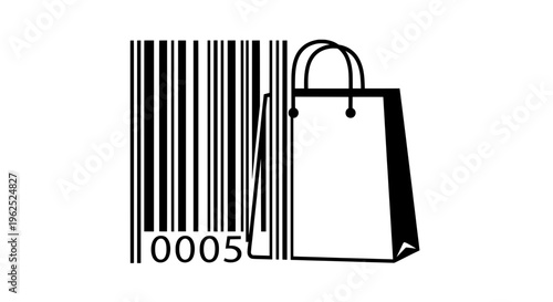 Black and white shopping bag with barcode on plain
