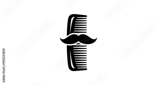 Minimalist black and white comb shaped like letter I with mustache detail