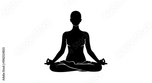 Silhouette of person meditating in lotus pose on white