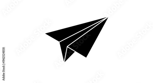 Minimalist black and white paper airplane on plain