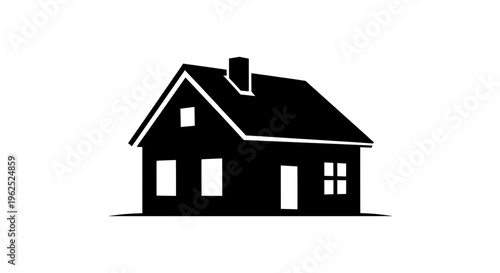Minimalist black and white silhouette of a single story house