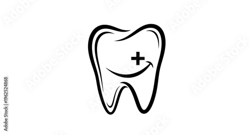 Minimalist black and white tooth with central plus sign