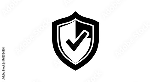 Minimal black and white shield with centered checkmark