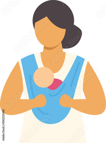 Mother carrying a newborn baby in a comfortable baby sling, representing parenthood