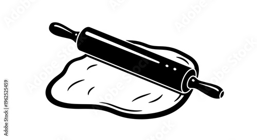 Black and White Rolling Pin Flattening Dough Icon Illustration