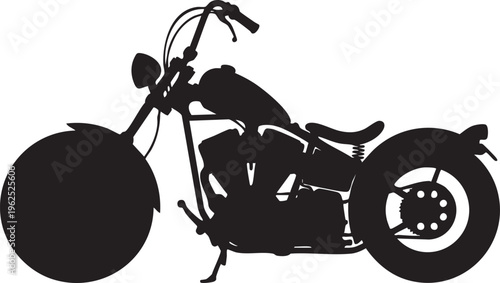 A detailed side profile view silhouette of a classic custom chopper style motorcycle with high handlebars and large fat tires