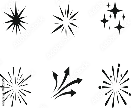Bursting star shape explosion illustration collection isolated on white background abstract.