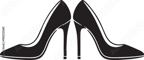 Two elegant black high heeled shoes placed side by side facing opposite directions representing classic fashion for women and ladies
