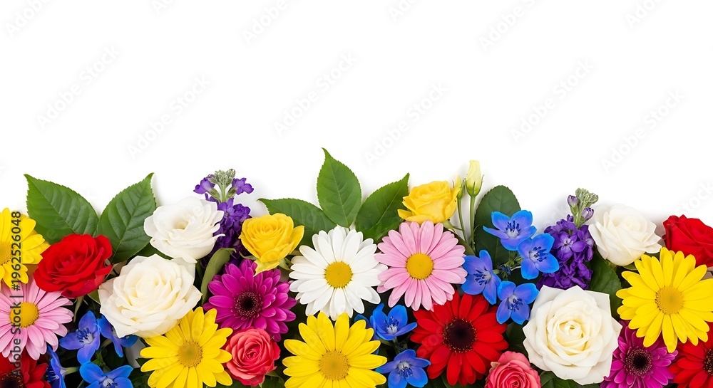 Fototapeta premium Vibrant Flower Arrangement With Roses Daisies And Other Colorful Blooms