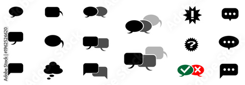 Conjunto de globo de diálogos con estilo minimalista. Ilustración vectorial para sitio web, folleto, app, diseño, gráfica y otros. Conjunto de iconos de comunicación.