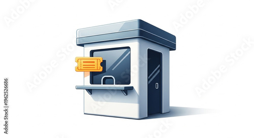 Illustration of a ticket booth with a ticket attached to the side.