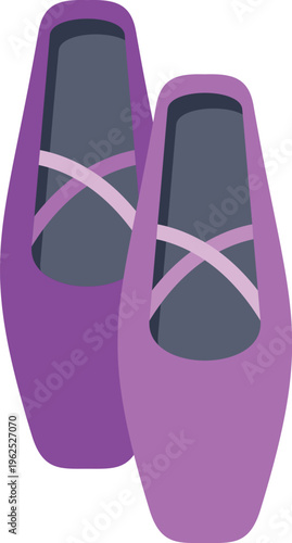Pair of purple pointe shoes with ribbons, representing ballet and performance