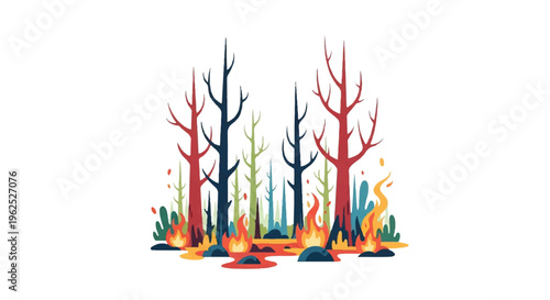 Forest fire illustration trees flames abstract danger wildfire disaster concept