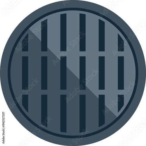 Circular metal manhole cover or storm drain grate in a flat vector style