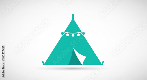 Teal Teepee Tent Illustration with Garland Decoration and Open Flap.
