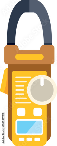 Clamp meter measuring electrical parameters in a flat graphic illustration