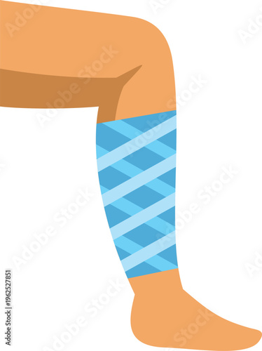 Person's lower leg receiving medical aid with a blue compression bandage