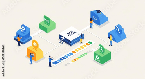 Isometric Data Analysis and Processing Workflow Illustration.