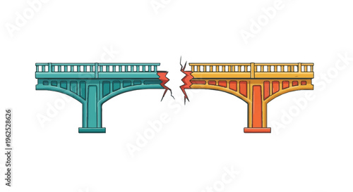 Broken bridges conceptual illustration symbolizing division disconnection