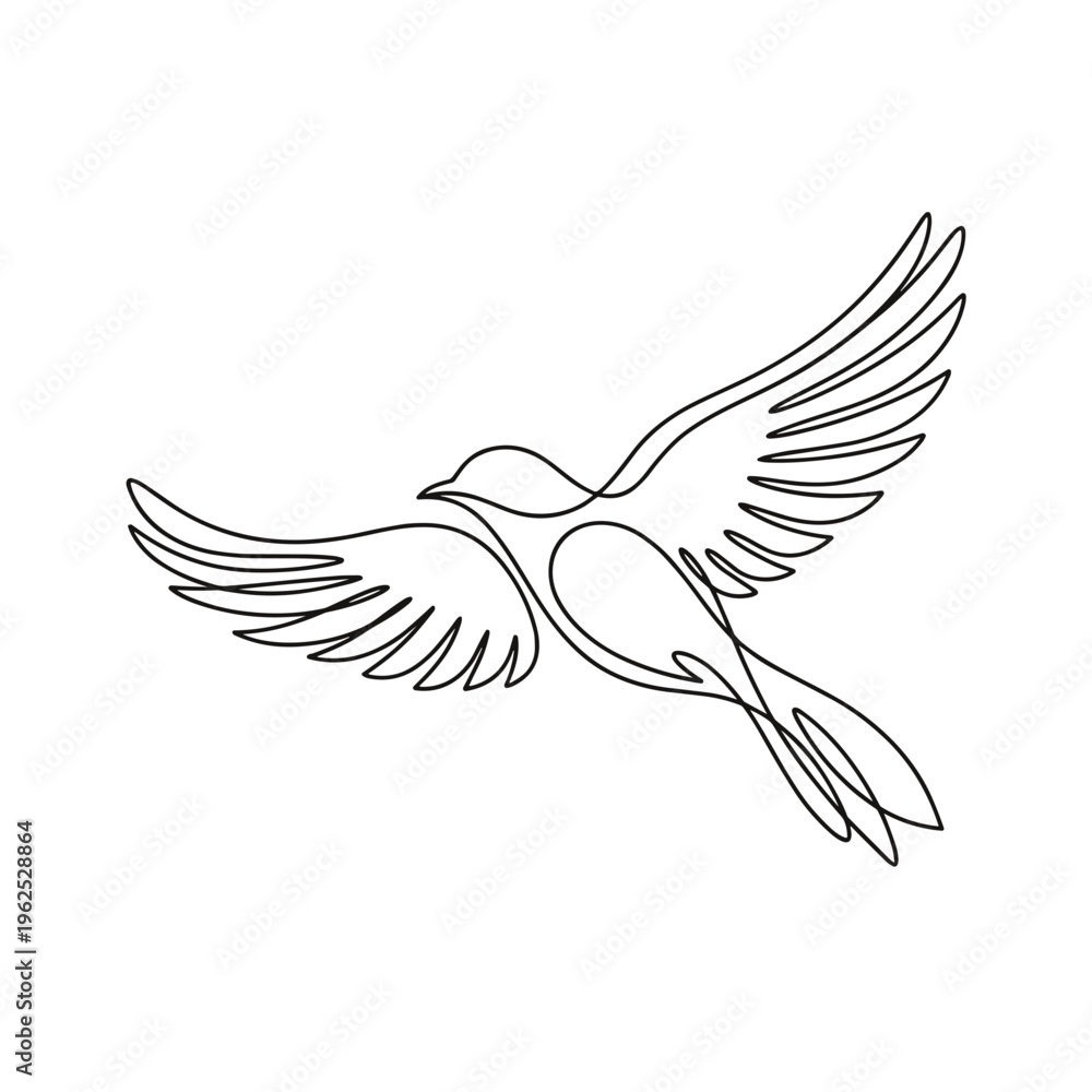 Obraz premium Minimalist line art of bird in flight, single continuous line, white background