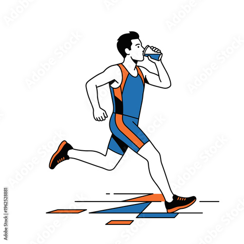 Runner drinking water during exercise - fitness and hydration concept